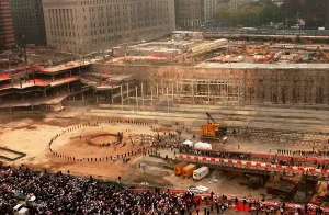 9 11 Prints: First Anniversary of the 9-11 terrorist attacks in New York City on September 11 2002 took place is the excavated World