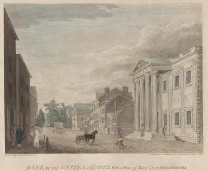Finance Prints: First Bank of the United States on Third Street Philadelphia was chartered by the Federal government as central bank