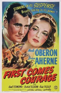 Brian Prints: FIRST COMES COURAGE, US poster art, from left: Brian Aherne, Merle Oberon, 1943