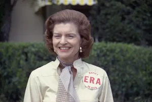 Hollywood Prints: First Lady Betty Ford sports a button expressing her support for ratification of the Equal Rights Amendment