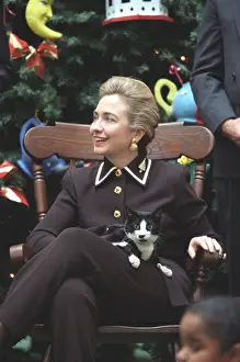 Christmas Tree Prints: First Lady Hillary Rodham Clinton and Socks the Cat. Dec. 13, 1995. (BSLOC_2015_2_202)