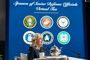 Jill Prints: First Lady ill Biden hosts in a virtual tea with the spouses of senior Defense officials