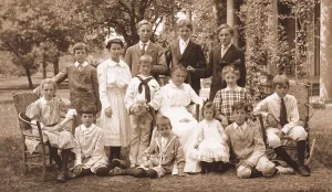 Teddy Bear Prints: Former First Lady Lucretia Garfield seated outdoors with her grandchildren