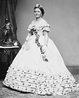 Embroidery Prints: First Lady Mary Todd Lincoln in a flower garlanded ball gown