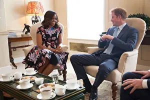 Ladies Prints: First Lady Michelle Obama meets with Prince Harry at Kensington Palace in London