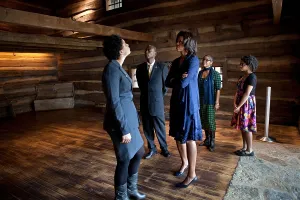 Obama Prints: First Lady Michelle Obama in the Slave Pen exhibit at National Underground Railroad Freedom Center