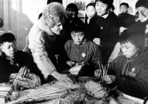 History Prints: First Lady PAT NIXON with children learning basket weaving at the Shanghai Municipal Children's Palace