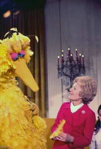 First Ladies Prints: First Lady Pat Nixon meeting with Big Bird from Sesame Street in the White House