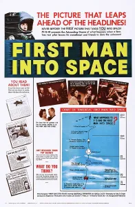 Astronaut Prints: FIRST MAN INTO SPACE, top: Bill Edwards, bottom: Marla Landi on poster art, 1959