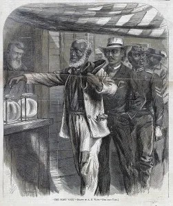 2012 Prints: The First Vote. An elderly African American man casts his first vote. November 1867