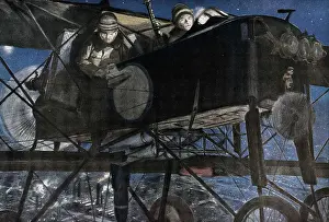 Nightscene Prints: First World War (1918). French night bombardment on board of a Voisin aircraft