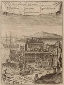 Illustration Prints: A fish drying station in New France or Newfoundland, in the 18th century