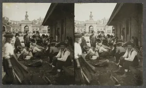Stereo Photo Prints: Fish market in Lisbon, Portugal, 1911