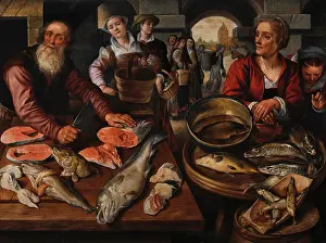 1560s Prints: FISHMARKET, by Joachim Beuckelaer, 1568, Netherlandish, Northern Renaissance oil painting