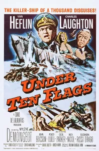 UNDER TEN FLAGS, (aka SOTTO DIECI BANDIERE), US poster art, top from left: Van Heflin, Charles Laughton, 1960