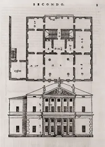 Andrea Prints: Floor plan and elevation of a classical style house from Andrea Palladio's (1508-1580)