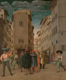 Florentine Prints: Florentine Street Scene with Twelve Figures (Sheltering the Traveler)