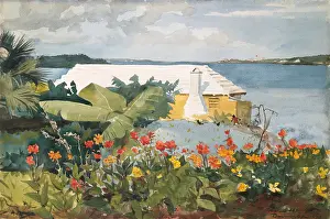 Coast Prints: FLOWER GARDEN AND BUNGALOW, BERMUDA, by Winslow Homer, 1899, American watercolor painting