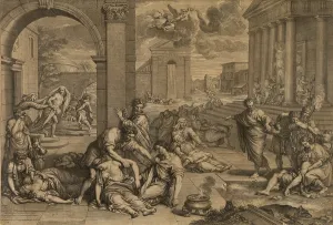 Supernatural Prints: A flying angel spreads God's destruction over classical setting