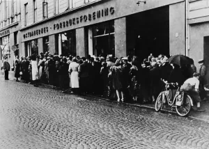 Lcgr1309 Prints: Food line in Oslo, Norway, during the Nazi occupation in World War 2