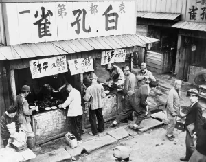 Rice Prints: Food stall in post-World War II Tokyo has customers, but no rice
