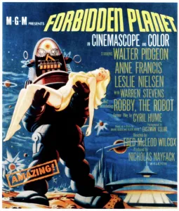 April Prints: FORBIDDEN PLANET, left: Robby the Robot on window card, 1956