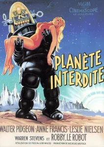 Stars Prints: FORBIDDEN PLANET, Robby the Robot holding Anne Francis on French poster art, 1956