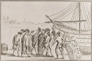 Chains Prints: Forced emigration to the colony of Georgia in North America of debt ridden English lords