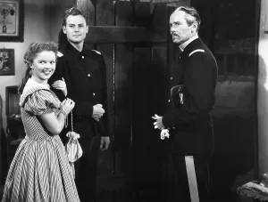Agar Prints: FORT APACHE, from left, Shirley Temple, John Agar, Henry Fonda, 1948