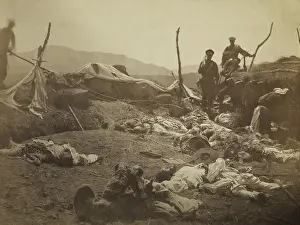 Korea Prints: Fort with dead Korean soldiers after capture by US sailors and marines