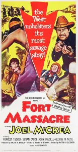 Cowboys And Indians Prints: FORT MASSACRE, US poster art, 1958