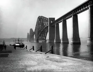 Scotland Prints: FORTH BRIDGE-Firth of Forth Bridge and ferry Boat