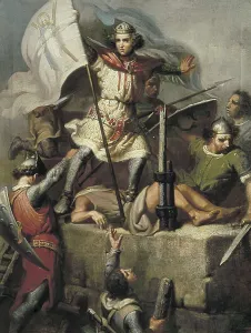 Mariano 1838 1874 Prints: FORTUNY, Mariano (1838-1874). Count Berenguer III Raising the Standard of Barcelona on the Tower of Foix Castle