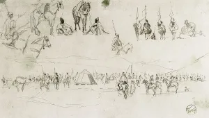 Mariano 1838 1874 Prints: FORTUNYMariano (1838-1874). Landscape with Spanish military men and figures of Moors
