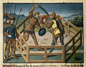 Duel Prints: Fouquet, Jean (1420-1481). Two knights fighting