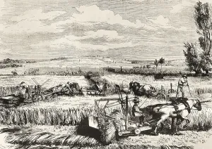 Machine Prints: France (1859). Contest of combine harvesters in a farm close to Saint-Cloud