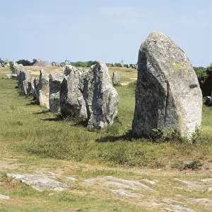 Prehistory Prints: FRANCE. Carnac. Menhir alignemnt of the Mnec group (4500-2000 BC)