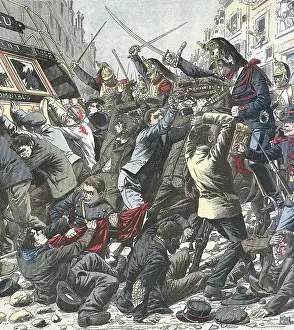 Socialist Prints: France. The cavalry charges against demonstrators in the 1st May 1906