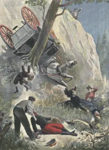 Accident Prints: France. Death in accident of colonel De Savignac
