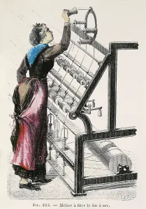 Machine Prints: France. Industrial Revolution. Woman working in a textile engine