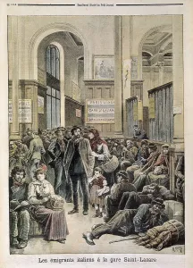 Social Movement Prints: France. Italian emigrants in the train station of Saint-Lazare in Pars