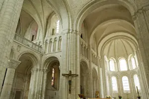 FRANCE. Saint-Martin-de-Boscherville. Saint-Georges de Boscherville Abbey. View of the abbey church. Apse and transept over the gallery. Romanesque art. Architecture