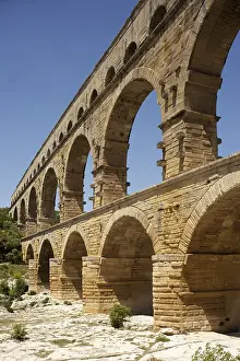 Aqueduct Prints: FRANCE. Vers-Pont-du-Gard. Roman aqueduct and bridge on river Gard (Pont du Gard)
