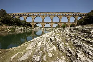 Bridges Prints: FRANCE. Vers-Pont-du-Gard. Roman aqueduct and bridge on river Gard (Pont du Gard)