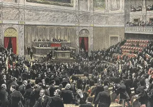 France. Voting to elect the new president Armand Fallires. Congress Hall of Versailles during the election. "Le Petit Journal". January 28th1906.. Engraving