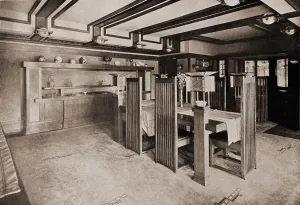 Frank Lloyd Wright designed custom furniture for his buildings, as this dining set for the Robie House. 1910