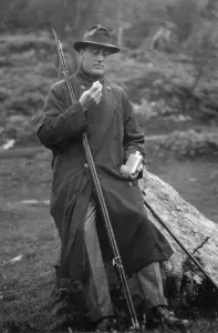 Lcgr1305 Prints: Franklin D. Roosevelt with fishing gear on the Blackwater River in Scotland