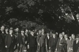 Disabled Prints: Franklin Roosevelt on crutches in a group of men at the Courthouse in Pittsburgh, 1924