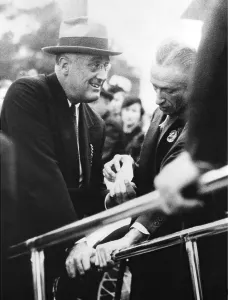 Physical Therapy Prints: Franklin Roosevelt supporting himself on ramp handles