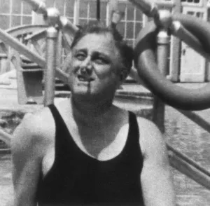Disabled Prints: Franklin Roosevelt in a swimsuit at Warm Springs